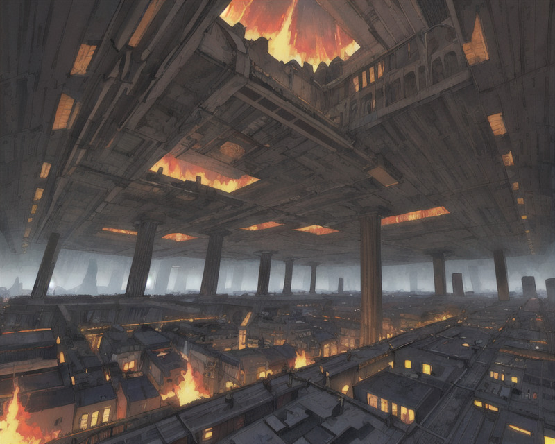 A city beneath the Earth's surface, held up by large pillars