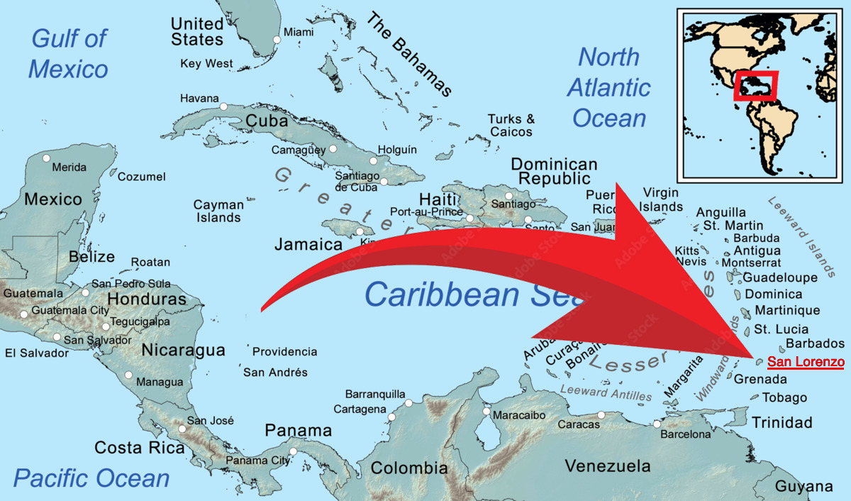 Map of the Antilles with the location of San Lorenzo highlighted