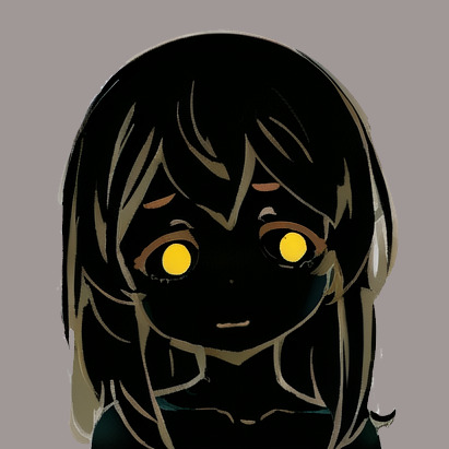 A shadowy black ghost girl with yellow eyes