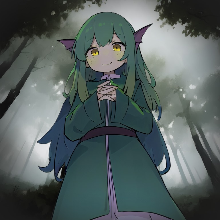 Portrait of a nixie with green hair and fin-like appendages.